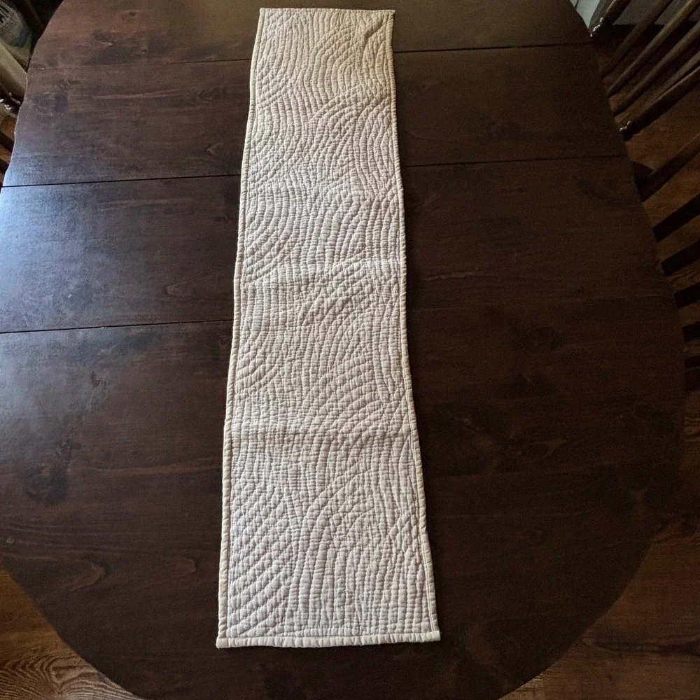 Reversible Patchwork Table Runner Americana Red Cream Blue Star Farmhouse 44x11